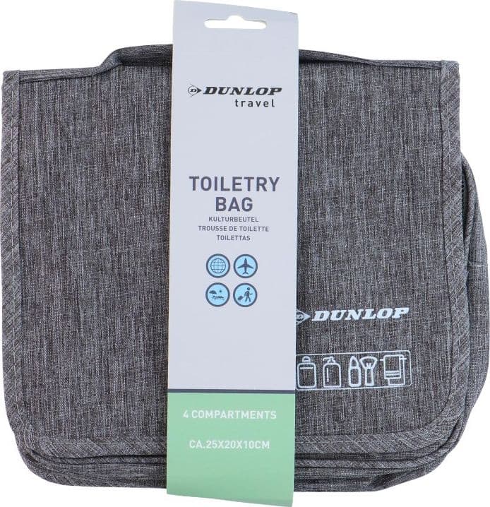 Dunlop – Travel Toiletry Bag with Hanging Hook 25x20x10 cm (Grey) - 9