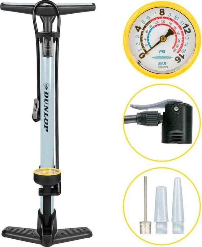 Dunlop - Floor pump for bikes, balls, mattresses with pressure gauge (Blue) - 11
