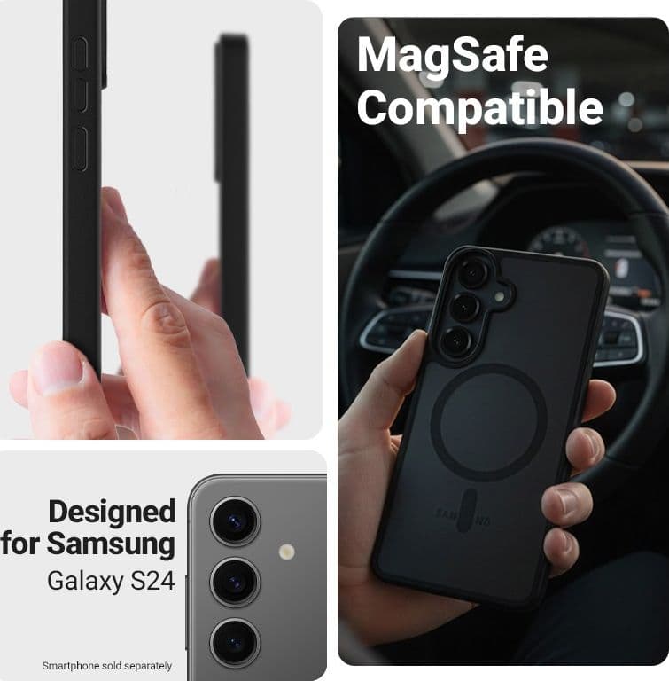 Custodia Crong Hybrid Matte Magnetic - MagSafe per Samsung Galaxy S24 (Nero) - 10