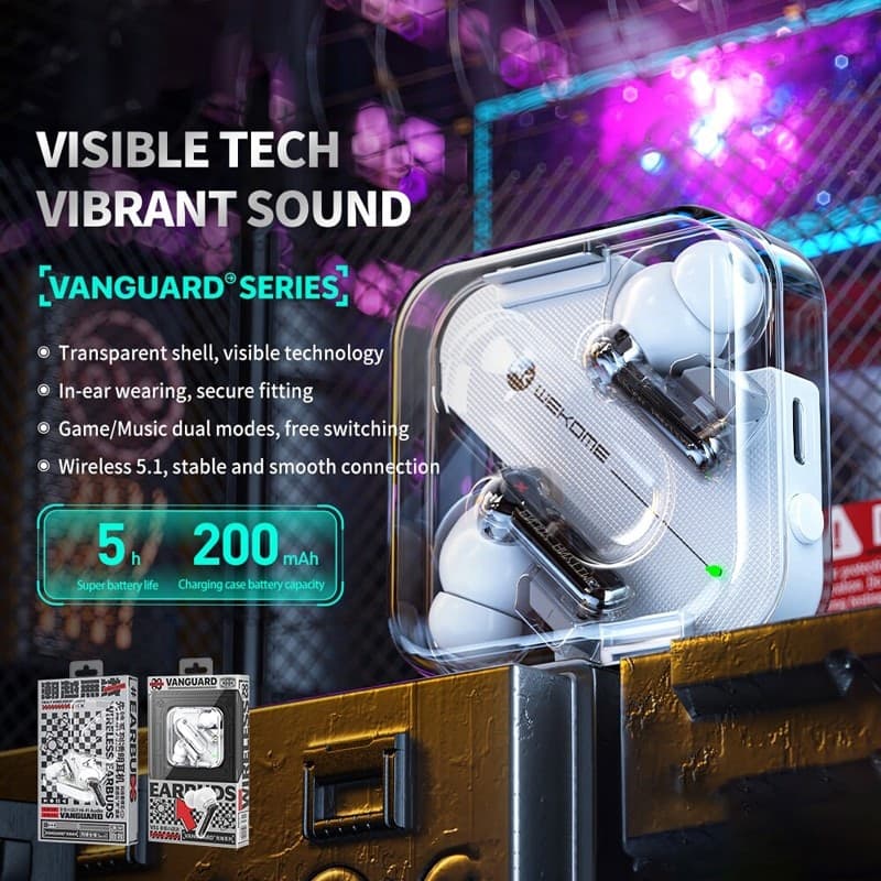 WEKOME V51 Vanguard Series - Bluetooth V5.1 TWS wireless headphones with charging case (Black) - 2