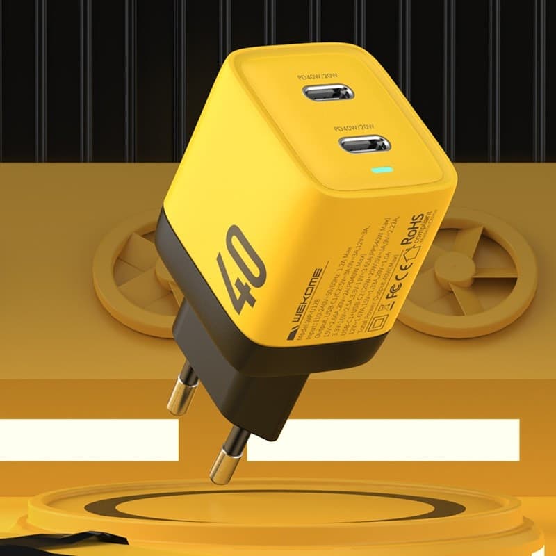 WEKOME WP-U128 - 2x USB-C Super Fast Charge GaN 40W mains charger (Yellow) - 4