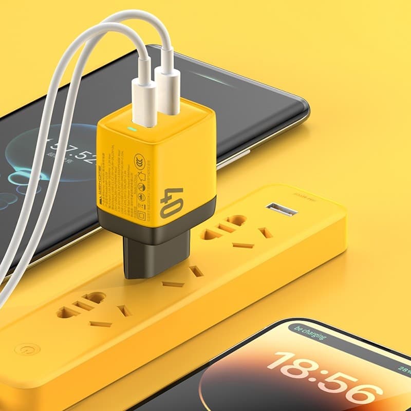 WEKOME WP-U128 - 2x USB-C Super Fast Charge GaN 40W mains charger (Yellow) - 8
