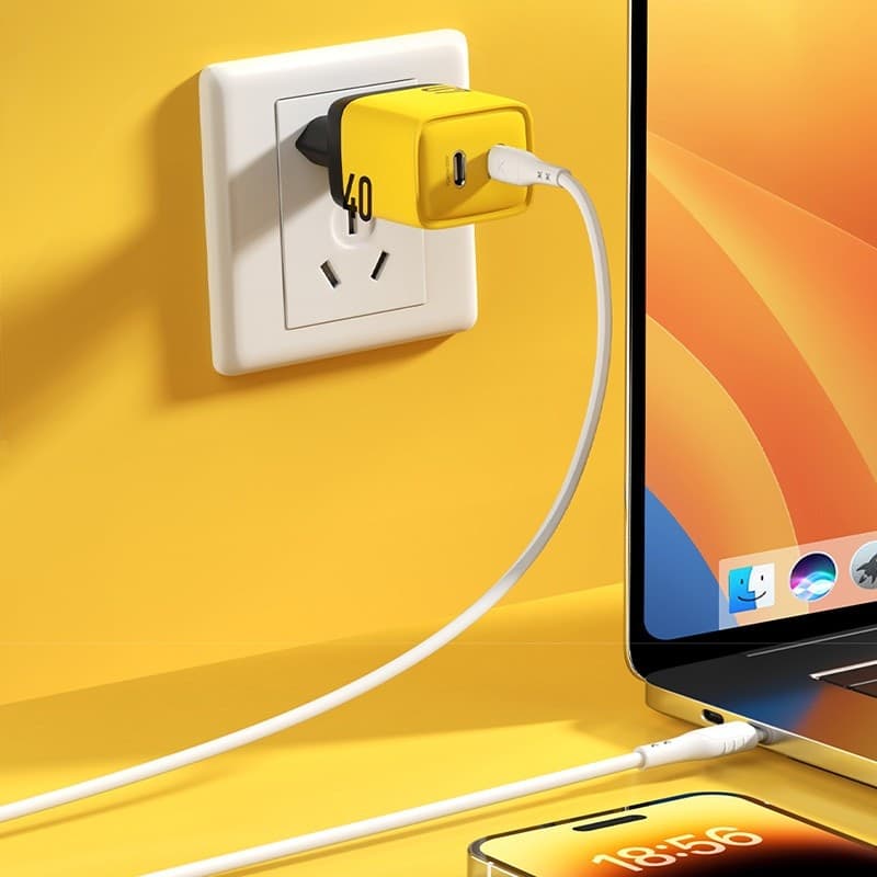 WEKOME WP-U128 - 2x USB-C Super Fast Charge GaN 40W mains charger (Yellow) - 10