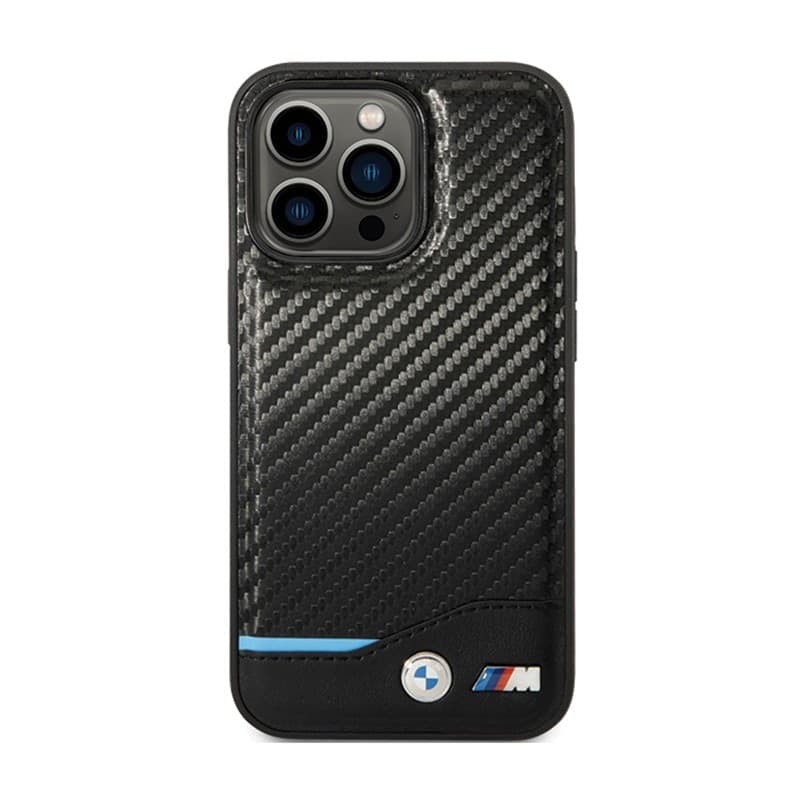 BMW Leather Carbon Blue Line - Case for iPhone 13 Pro (Black) - 3