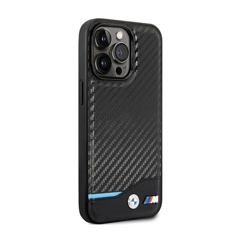 BMW Leather Carbon Blue Line - Case for iPhone 13 Pro (Black) - 4