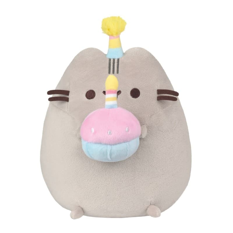Pusheen - Peluche con cappello da compleanno e torta da 24 cm - 2