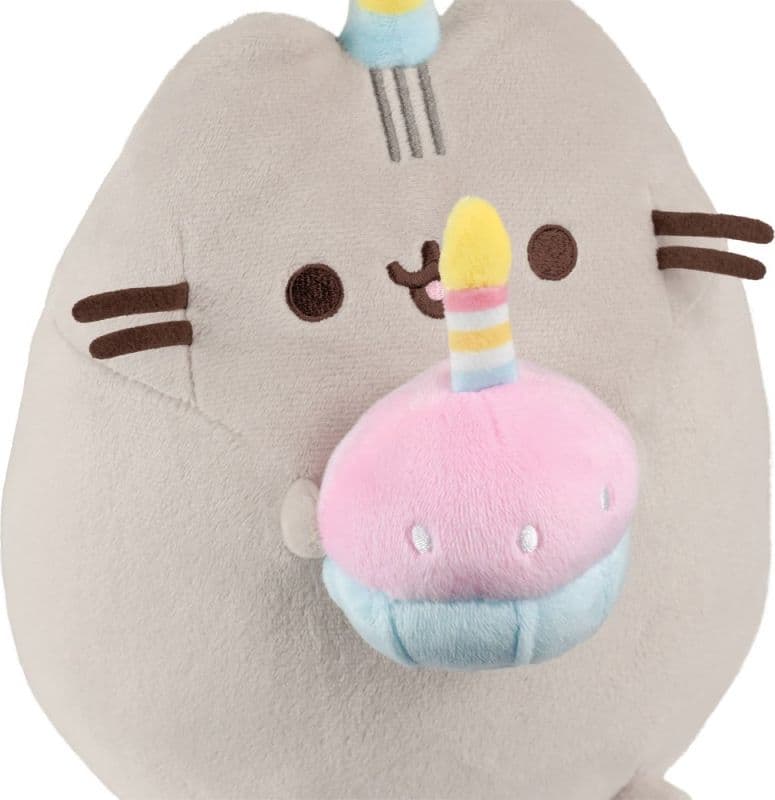 Pusheen - Peluche con cappello da compleanno e torta da 24 cm - 6