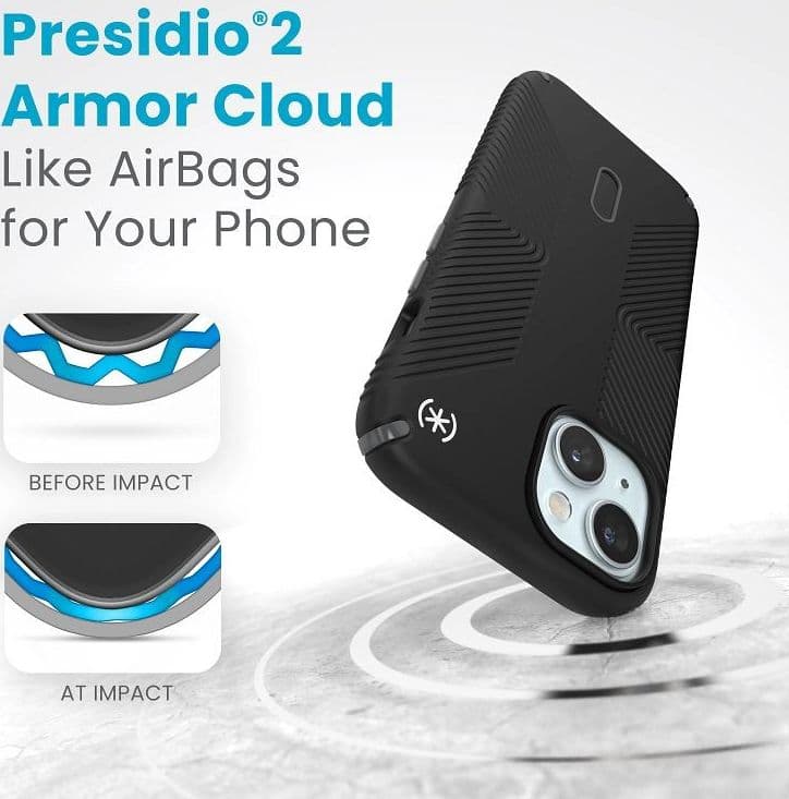 Speck Presidio2 Grip ClickLock & MagSafe - Custodia per iPhone 16e / iPhone 15 / iPhone 14 / iPhone 13 (Nero) - 3