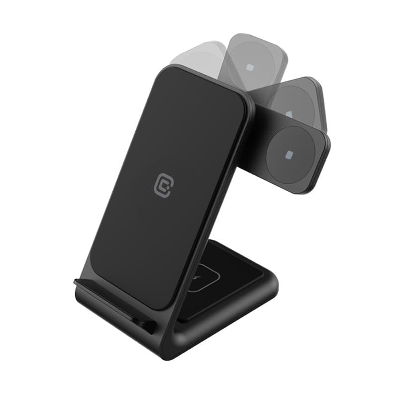 Crong PowerSpot Pivot Stand - Caricabatterie wireless 3 in 1 per iPhone, Samsung e Android, Galaxy Watch e cuffie TWS (nero) - 2