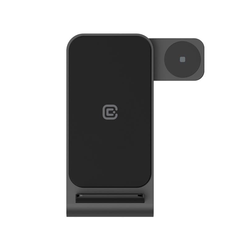 Crong PowerSpot Pivot Stand - Caricabatterie wireless 3 in 1 per iPhone, Samsung e Android, Galaxy Watch e cuffie TWS (nero) - 4