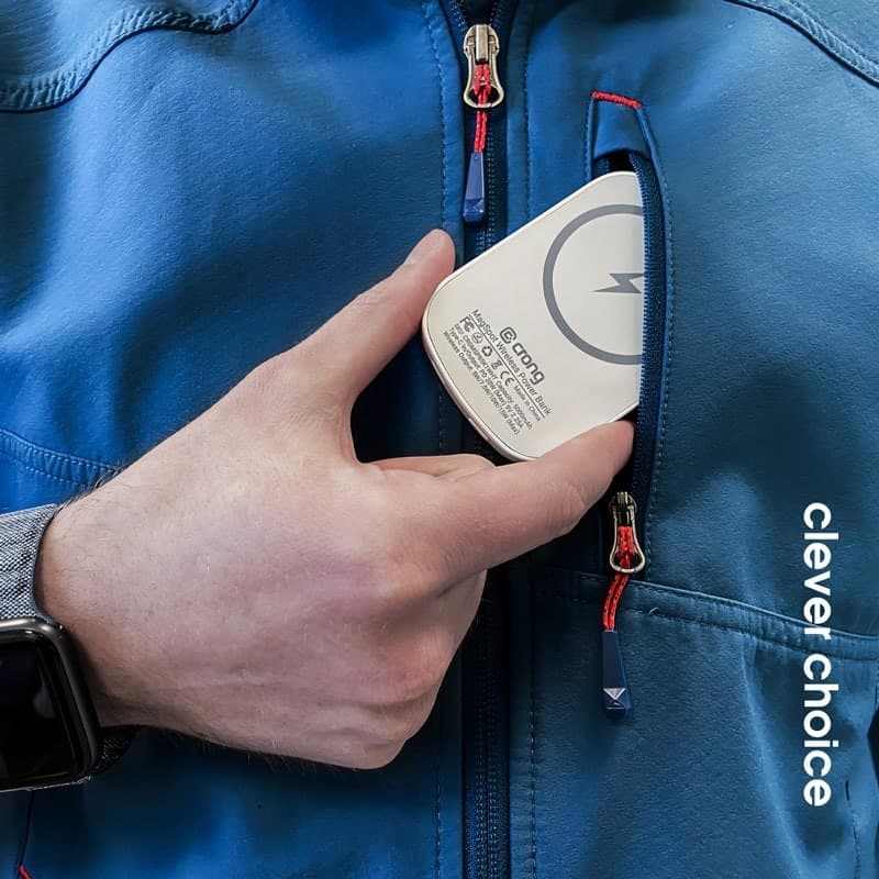 Crong MagSpot Power Bank - Power Bank wireless ultra sottile con MagSafe 5000 mAh, USB-C 20 W PD (bianco) - 3