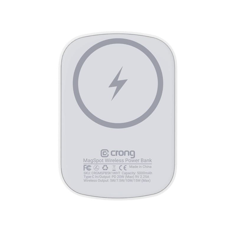 Crong MagSpot Power Bank - Power Bank wireless ultra sottile con MagSafe 5000 mAh, USB-C 20 W PD (bianco) - 7