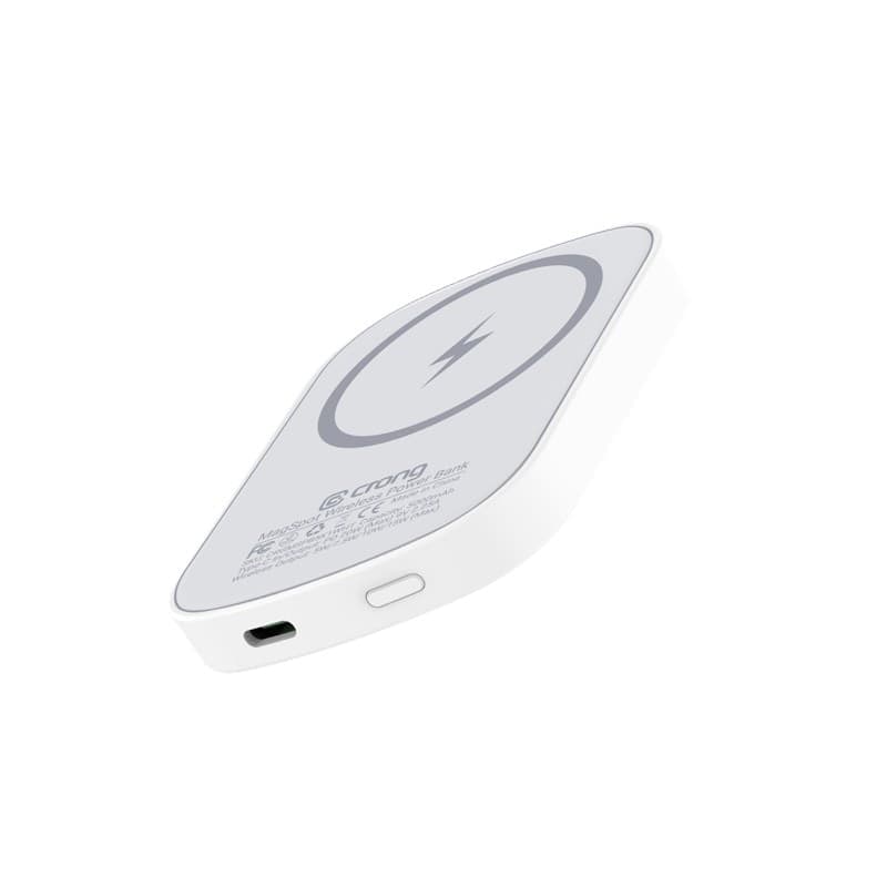 Crong MagSpot Power Bank - Power Bank wireless ultra sottile con MagSafe 5000 mAh, USB-C 20 W PD (bianco) - 9
