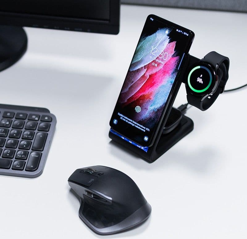 Crong - Set caricabatterie GaN PD da 35 W piu caricabatterie wireless PowerSpot Pivot Stand 3 in 1 per iPhone, Samsung e Android - 2