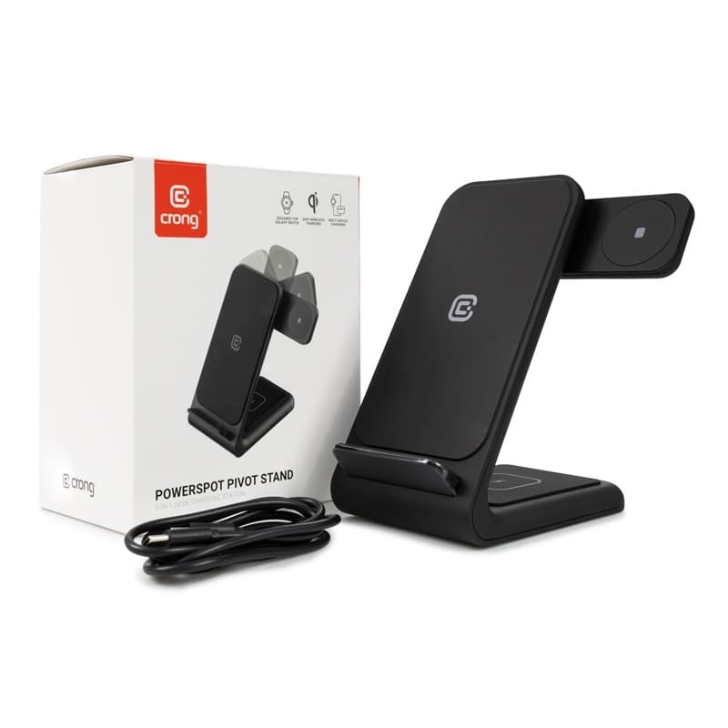 Crong - Set caricabatterie GaN PD da 35 W piu caricabatterie wireless PowerSpot Pivot Stand 3 in 1 per iPhone, Samsung e Android - 3