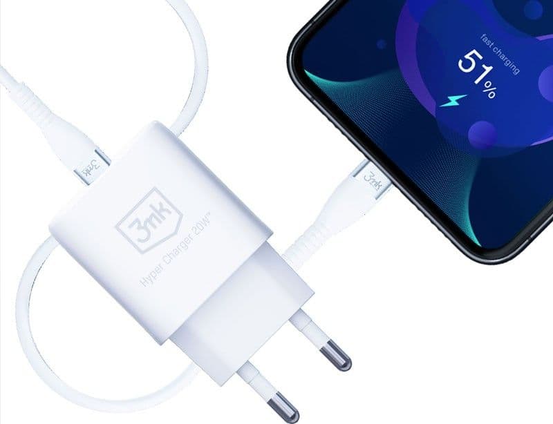 3mk Hyper Charger - USB-A QC 3.0 + USB-C PD 20W mains charger (White) - 7