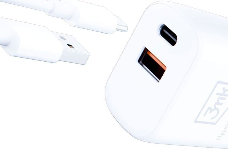 3mk Hyper Charger - USB-A QC 3.0 + USB-C PD 20W mains charger (White) - 8