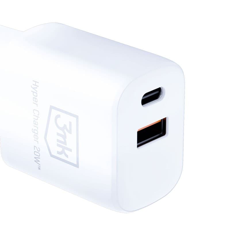 3mk Hyper Charger - USB-A QC 3.0 + USB-C PD 20W mains charger (White) - 9