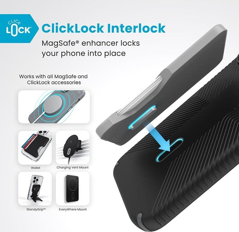 Speck Presidio2 Grip ClickLock e MagSafe - Custodia per iPhone 16 Pro Max (Nero / Grigio Ardesia / Bianco) - 2