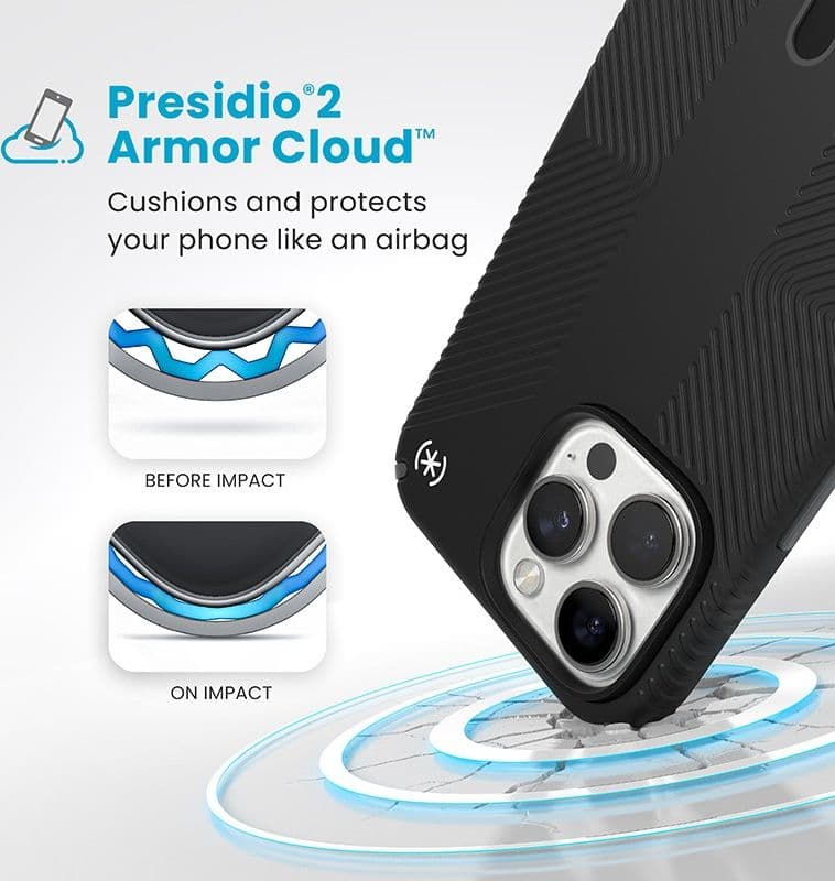 Speck Presidio2 Grip ClickLock e MagSafe - Custodia per iPhone 16 Pro Max (Nero / Grigio Ardesia / Bianco) - 4