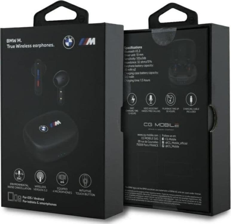 BMW Printed Logos - Bluetooth TWS Headphones ENC + Charging Case (Black) - 6