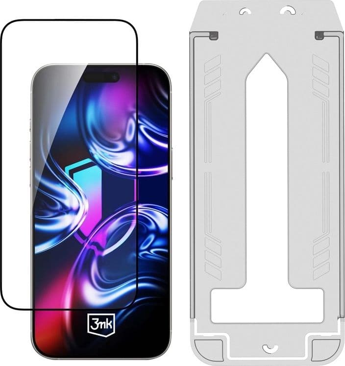 3mk HardGlass Max - Tempered Glass with Applicator for iPhone 16 Pro / iPhone 17 (Black) - 3