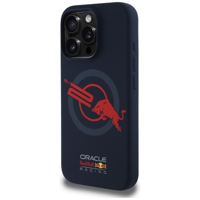 Custodia MagSafe per iPhone 16 Pro con logo Red Bull HC in silicone e fodera rossa (blu navy) - 2