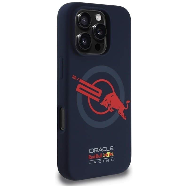 Custodia MagSafe per iPhone 16 Pro con logo Red Bull HC in silicone e fodera rossa (blu navy) - 4
