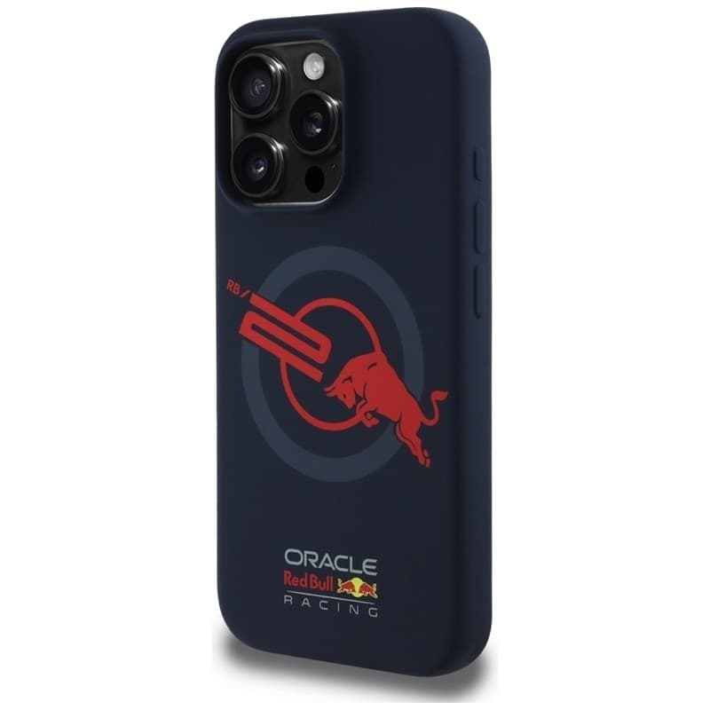 Custodia MagSafe per iPhone 16 Pro Max con logo Red Bull HC in silicone e fodera rossa (blu navy) - 2