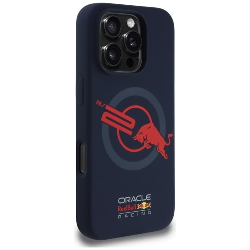 Custodia MagSafe per iPhone 16 Pro Max con logo Red Bull HC in silicone e fodera rossa (blu navy) - 4