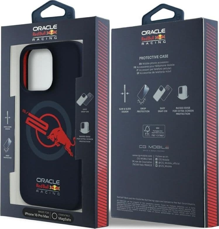 Custodia MagSafe per iPhone 16 Pro Max con logo Red Bull HC in silicone e fodera rossa (blu navy) - 8