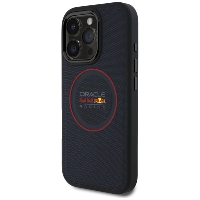 Custodia Red Bull in pelle con anello rosso e MagSafe per iPhone 16 Pro (blu navy) - 2
