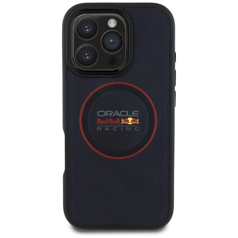 Custodia Red Bull in pelle con anello rosso e MagSafe per iPhone 16 Pro (blu navy) - 3