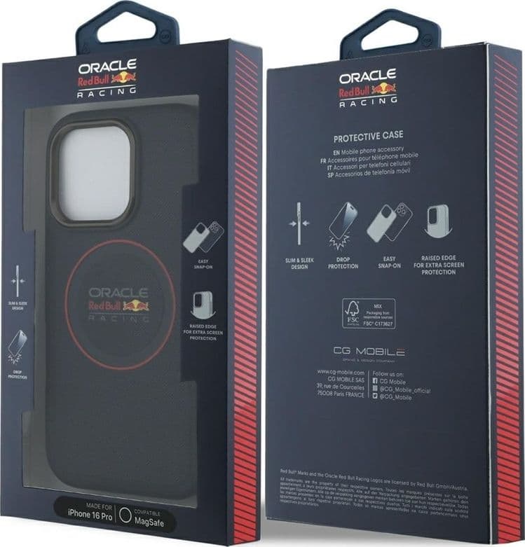 Custodia Red Bull in pelle con anello rosso e MagSafe per iPhone 16 Pro (blu navy) - 8