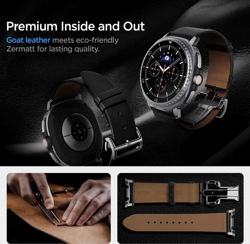Spigen Enzo - Genuine Leather Strap for Samsung Galaxy Watch 8 / 8 Classic 40 / 44 / 46 mm (Black) - 7