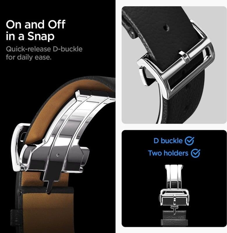 Spigen Enzo - Genuine Leather Strap for Samsung Galaxy Watch 8 / 8 Classic 40 / 44 / 46 mm (Black) - 8