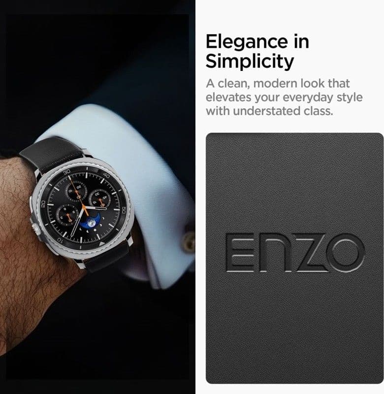 Spigen Enzo - Genuine Leather Strap for Samsung Galaxy Watch 8 / 8 Classic 40 / 44 / 46 mm (Black) - 9