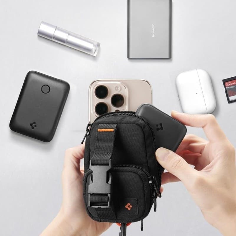 Spigen Snap Zip MagFit Pouch - Borsa compatta MagSafe/Organizer magnetico (nero) - 3