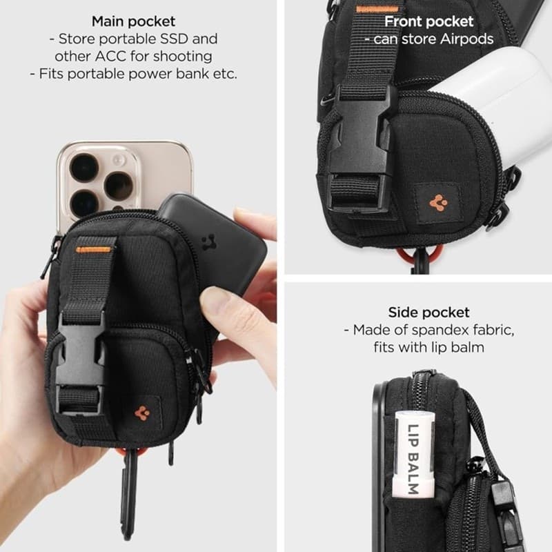 Spigen Snap Zip MagFit Pouch - Borsa compatta MagSafe/Organizer magnetico (nero) - 6