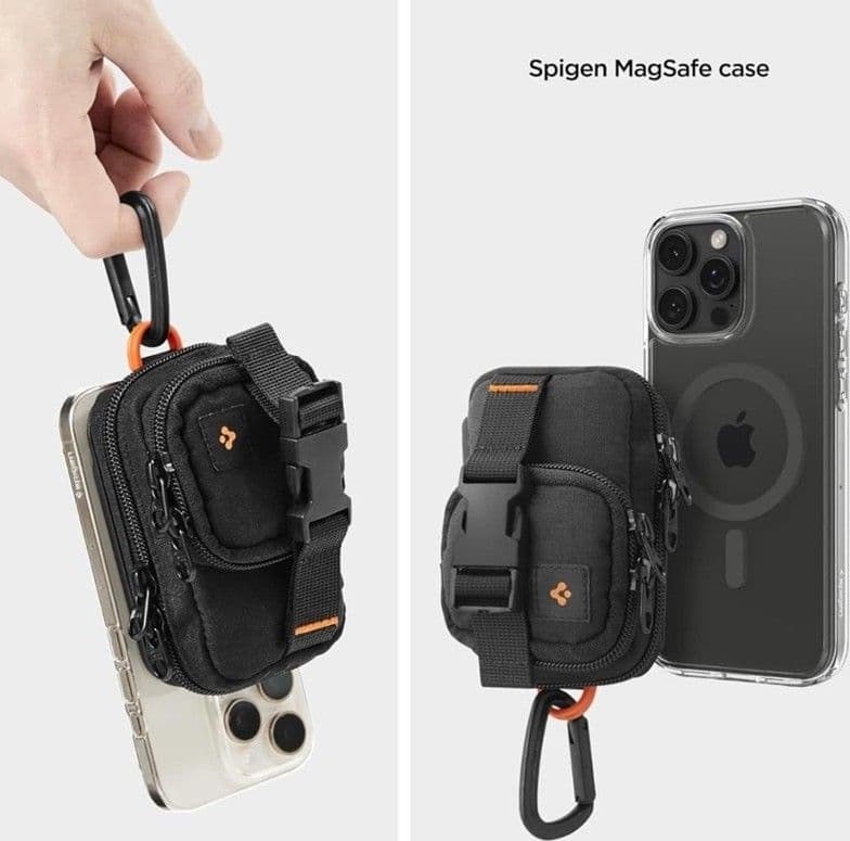 Spigen Snap Zip MagFit Pouch - Borsa compatta MagSafe/Organizer magnetico (nero) - 7