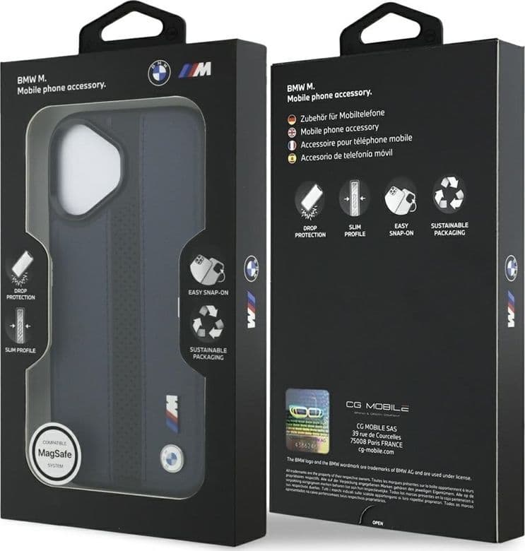 Custodia MagSafe con logo BMW M a strisce perforate per iPhone 17 (blu navy) - 8