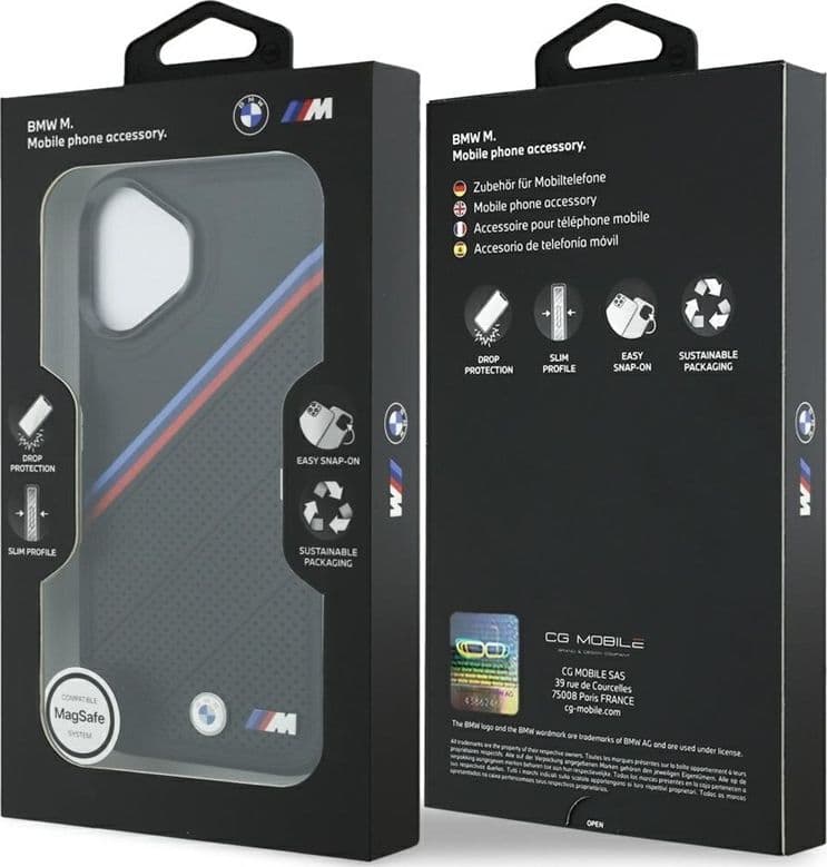 Custodia MagSafe per iPhone 17 con logo tricolore in metallo BMW M (nera) - 8