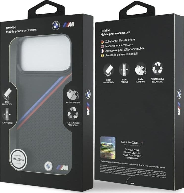 Custodia MagSafe con logo in metallo tricolore BMW M per iPhone 17 Pro Max (nera) - 8