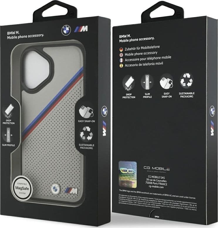 Custodia MagSafe per iPhone 17 con logo tricolore in metallo BMW M (grigio) - 8