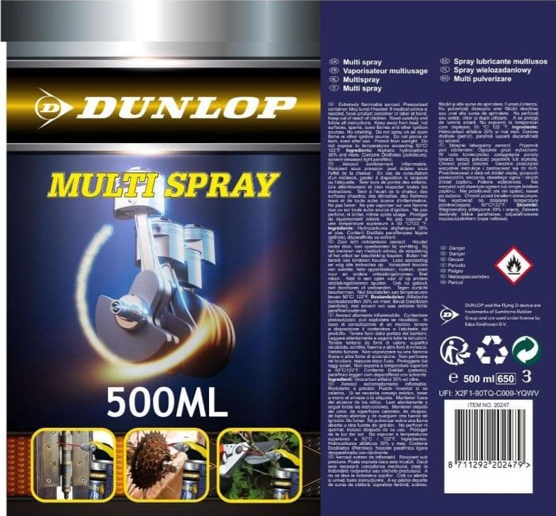 Dunlop - Multifunctional Spray / Lubricant / Penetrating Oil / Cleaner / Contact Spray 500 ml - 2