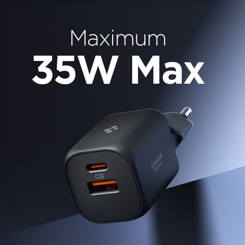 Spigen Essential EE352EU GaN Pro - Caricabatterie da muro USB-C + USB-A 35W (nero) - 4