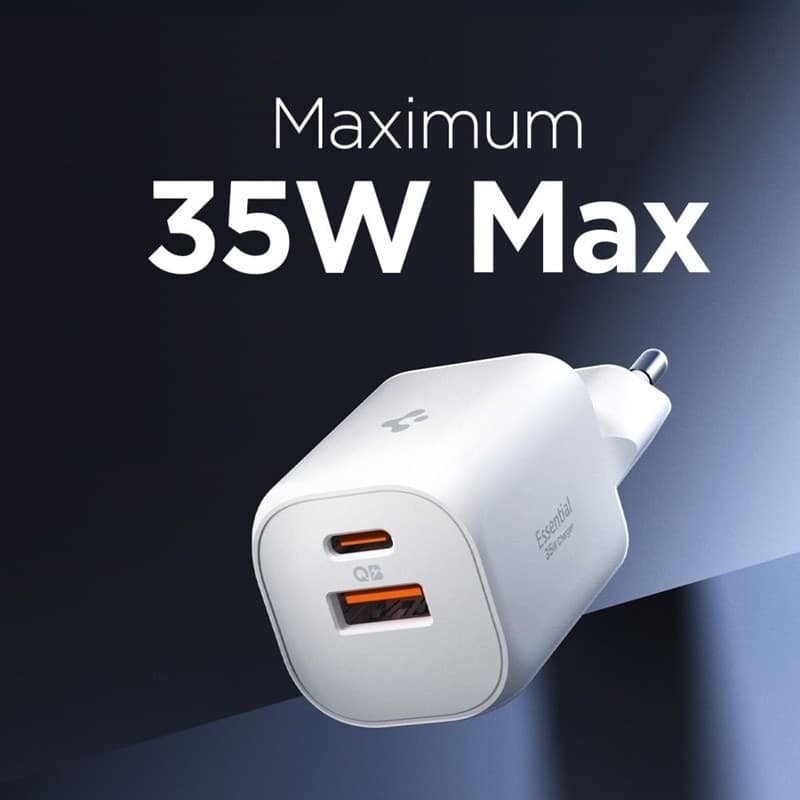 Spigen Essential EE352EU GaN Pro - Caricabatterie da muro USB-C + USB-A da 35 W (bianco) - 4