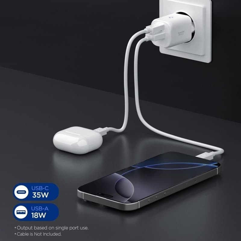 Spigen Essential EE352EU GaN Pro - Caricabatterie da muro USB-C + USB-A da 35 W (bianco) - 5