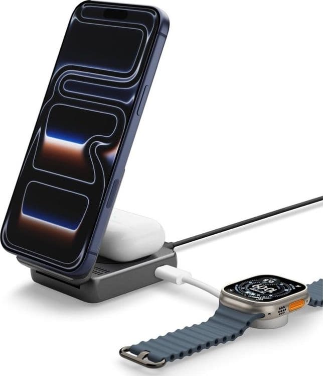 Spigen Essential EF302MOQ - 2-in-1 Wireless Charger with 25W MagSafe Qi2.2 (Black) - 2