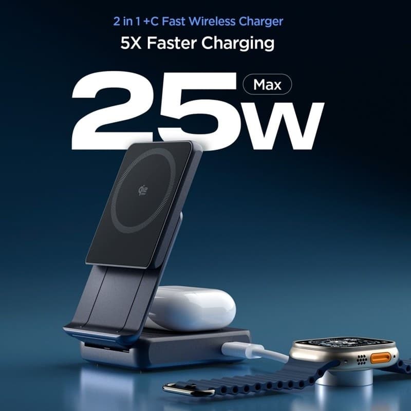 Spigen Essential EF302MOQ - 2-in-1 Wireless Charger with 25W MagSafe Qi2.2 (Black) - 3